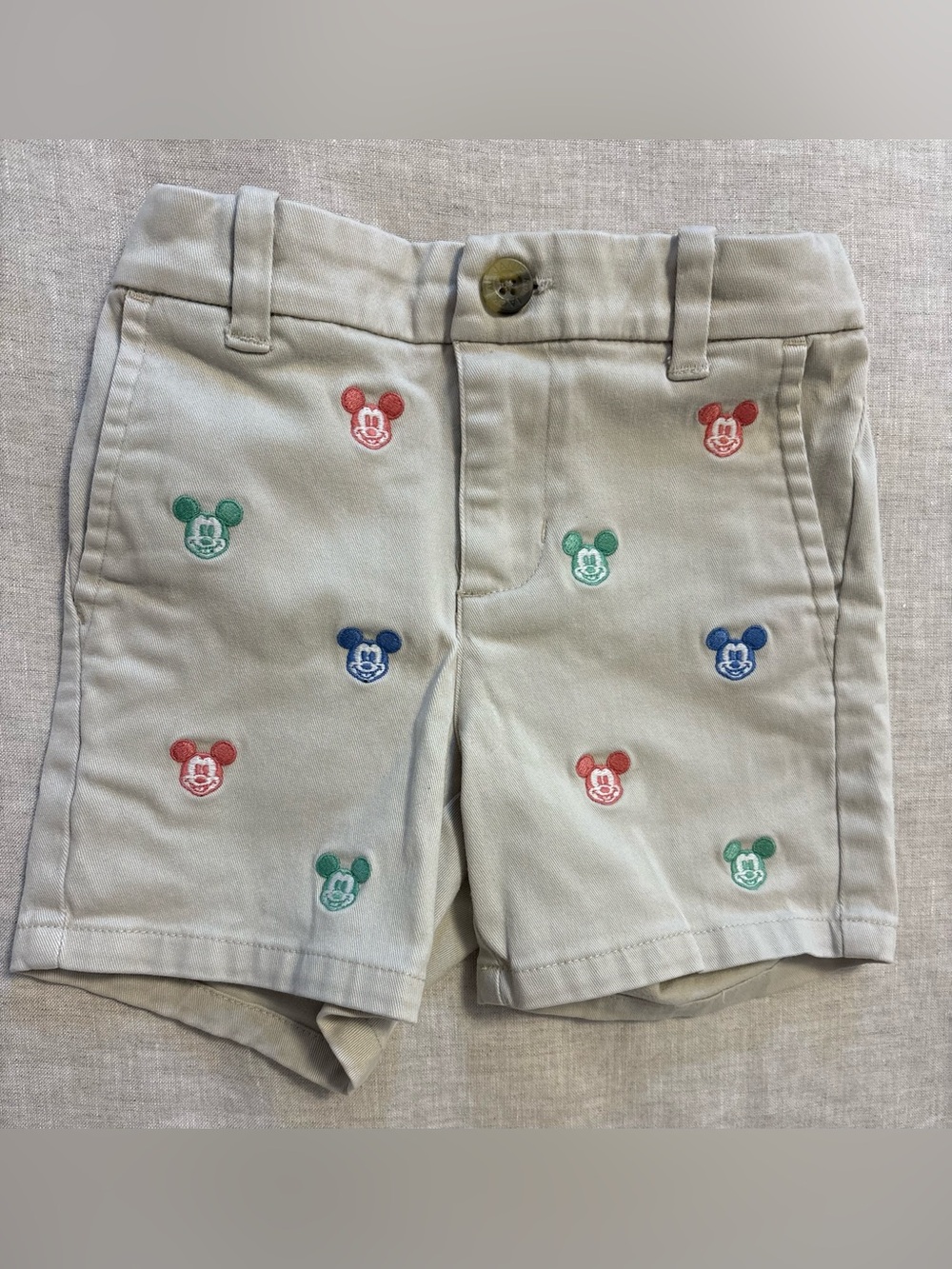 Janie and Jack x Disney Embroidered Mickey Mouse Khaki Shorts 2T